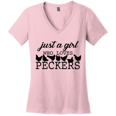 Just A Girl Who Loves Peckers Women's V-Neck T-Shirt