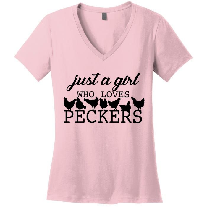 Just A Girl Who Loves Peckers Women's V-Neck T-Shirt