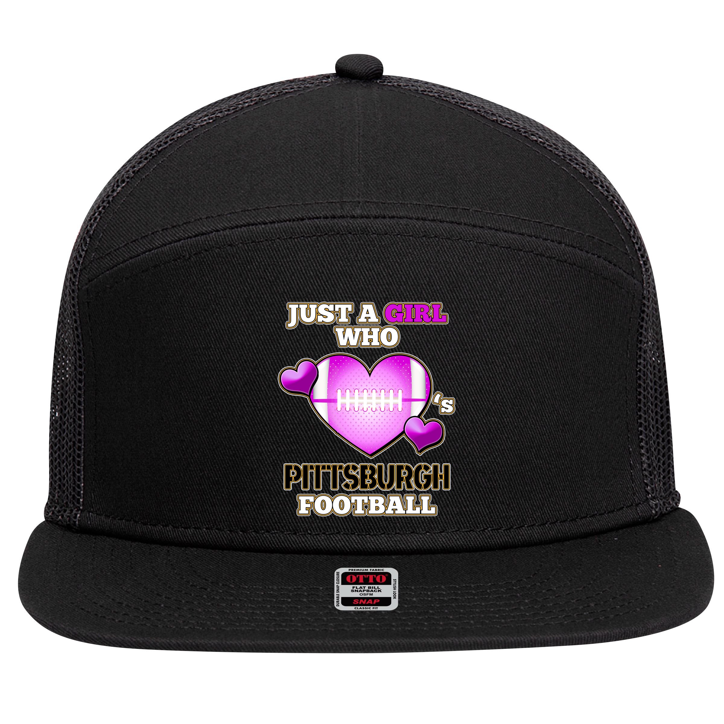 Just A Girl Who Loves Pittsburg Football 7 Panel Mesh Trucker Snapback Hat