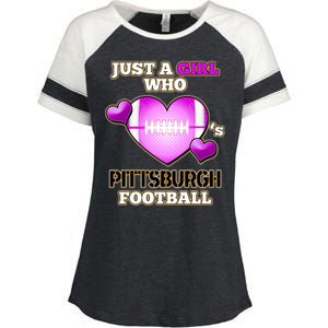 Just A Girl Who Loves Pittsburg Football Enza Ladies Jersey Colorblock Tee