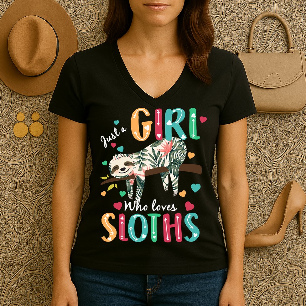 Just A Girl Who Loves Sloths Women's V-Neck T-Shirt