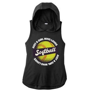 Just A Girl Who Loves Softball Ladies PosiCharge Tri-Blend Wicking Draft Hoodie Tank