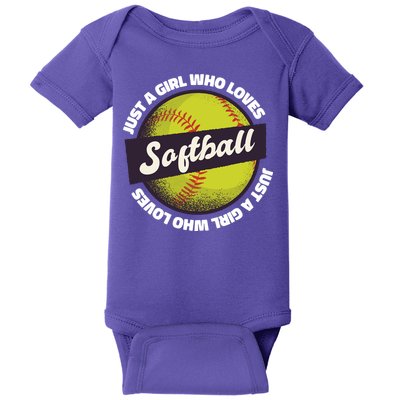 Just A Girl Who Loves Softball Baby Bodysuit