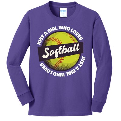 Just A Girl Who Loves Softball Kids Long Sleeve Shirt