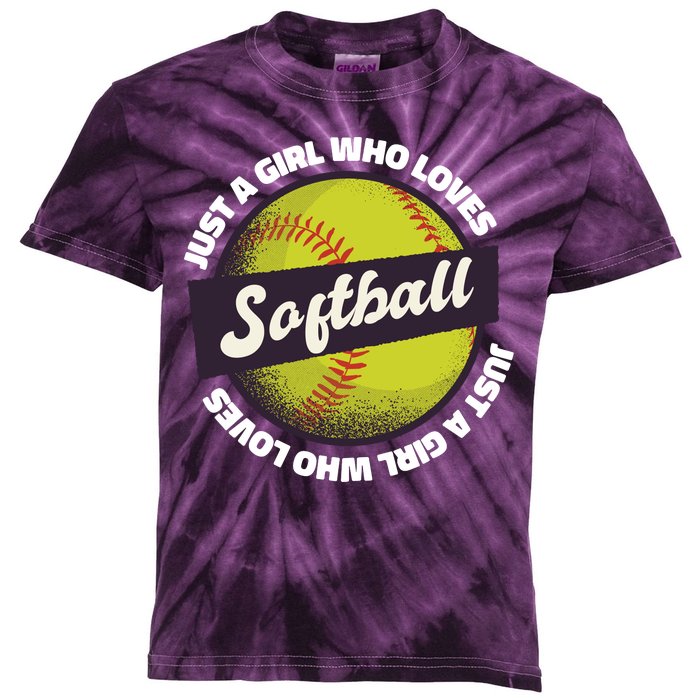 Just A Girl Who Loves Softball Kids Tie-Dye T-Shirt