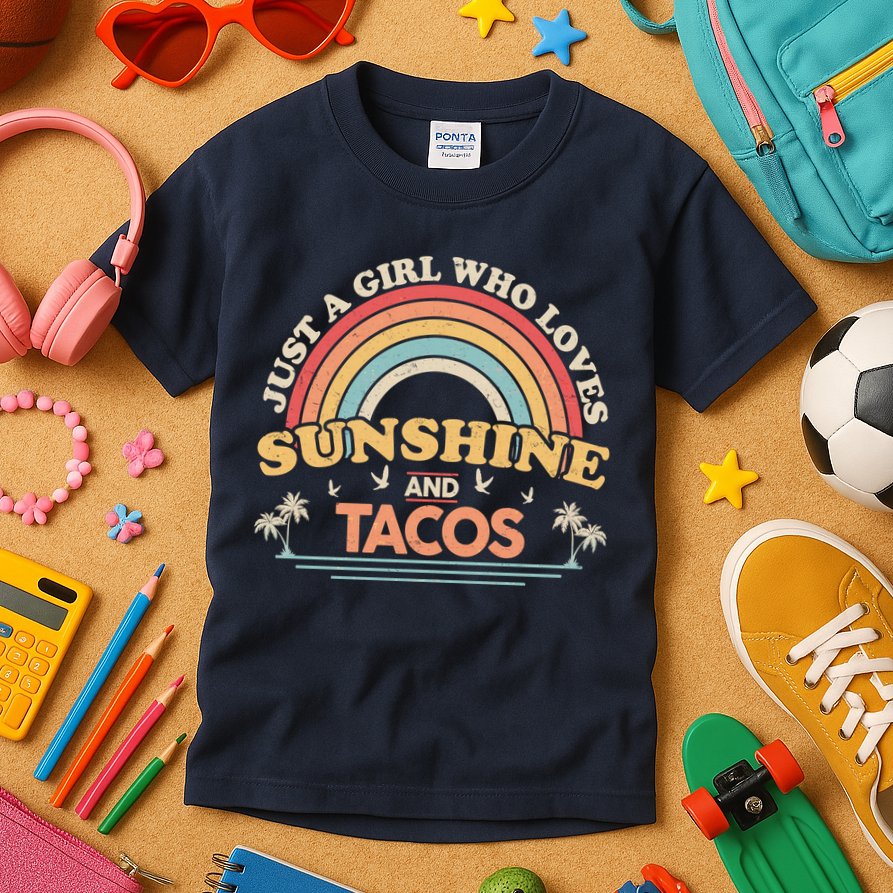 Just A Girl Who Loves Sunshine And Tacos Kids T-Shirt
