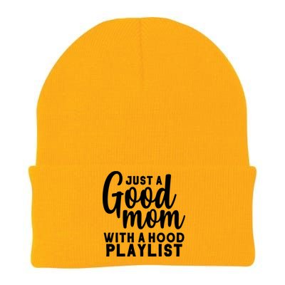 Just A Good Mom With A Hood Playlist Knit Cap Winter Beanie