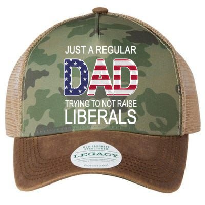 Just a Regular Dad Trying Not To Raise Liberals Legacy Tie Dye Trucker Hat