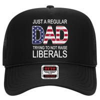 Just a Regular Dad Trying Not To Raise Liberals High Crown Mesh Back Trucker Hat