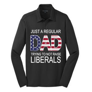 Just a Regular Dad Trying Not To Raise Liberals Silk Touch Performance Long Sleeve Polo