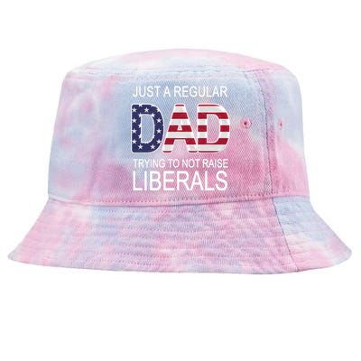 Just a Regular Dad Trying Not To Raise Liberals Tie-Dyed Bucket Hat