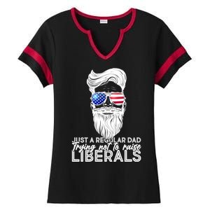 Just A Regular Dad Trying Not To Raise Liberals Hipster Dad Ladies Halftime Notch Neck Tee