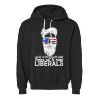 Just A Regular Dad Trying Not To Raise Liberals Hipster Dad Garment-Dyed Fleece Hoodie
