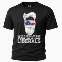 Just A Regular Dad Trying Not To Raise Liberals Hipster Dad Performance Shirt