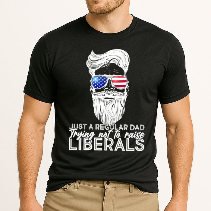 Just A Regular Dad Trying Not To Raise Liberals Hipster Dad Performance Shirt