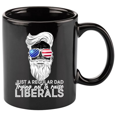 Just A Regular Dad Trying Not To Raise Liberals Hipster Dad 11oz C Handle Ceramic Mug