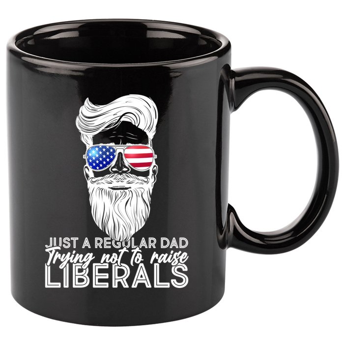 Just A Regular Dad Trying Not To Raise Liberals Hipster Dad 11oz C Handle Ceramic Mug