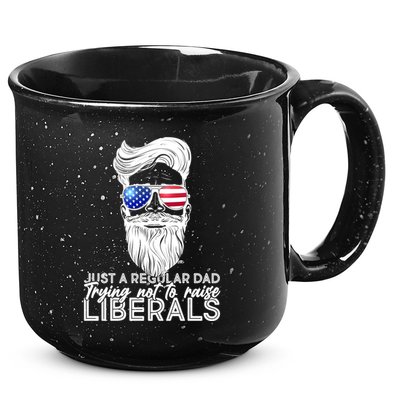 Just A Regular Dad Trying Not To Raise Liberals Hipster Dad 15oz Campfire Ceramic Mug