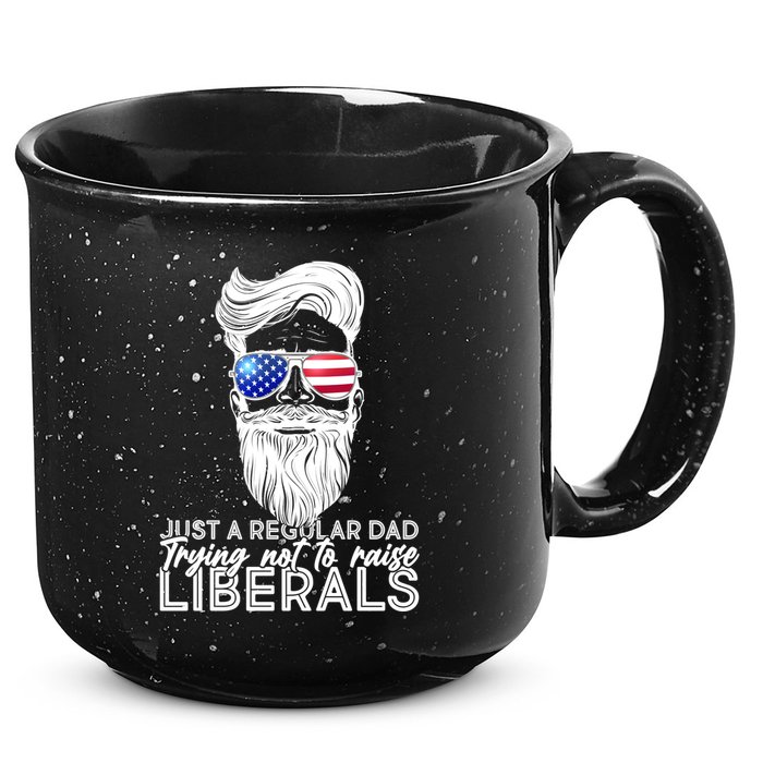 Just A Regular Dad Trying Not To Raise Liberals Hipster Dad 15oz Campfire Ceramic Mug