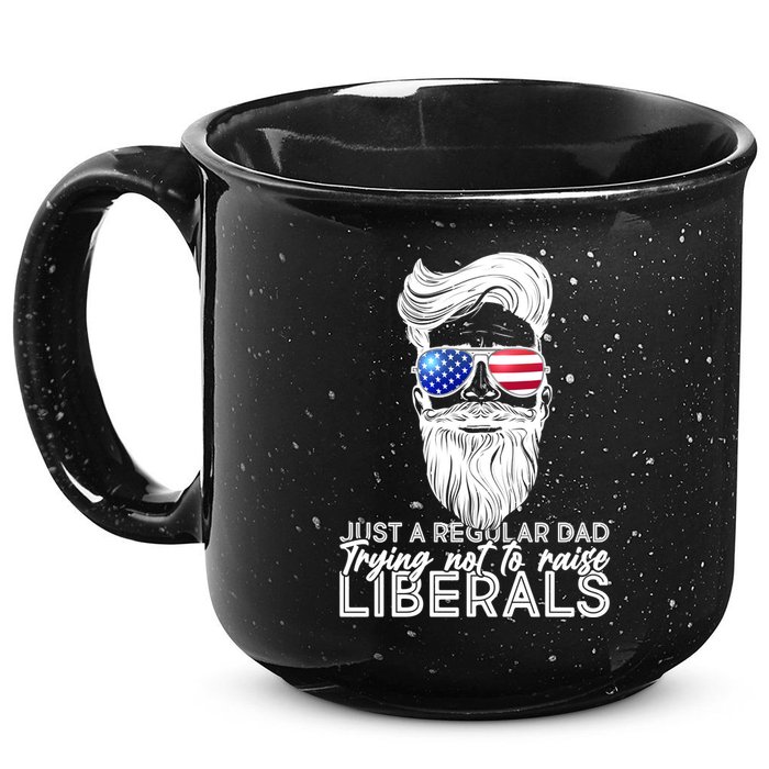 Just A Regular Dad Trying Not To Raise Liberals Hipster Dad 15oz Campfire Ceramic Mug