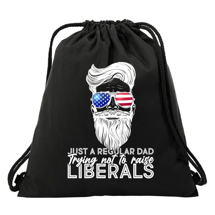 Just A Regular Dad Trying Not To Raise Liberals Hipster Dad Drawstring Bag