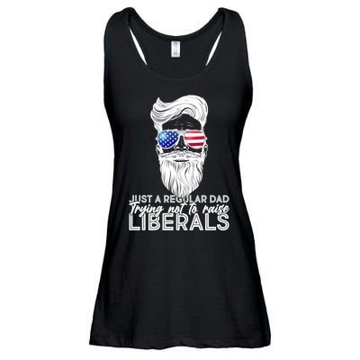 Just A Regular Dad Trying Not To Raise Liberals Hipster Dad Ladies Essential Flowy Tank