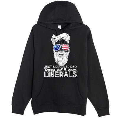 Just A Regular Dad Trying Not To Raise Liberals Hipster Dad Premium Pullover Hoodie