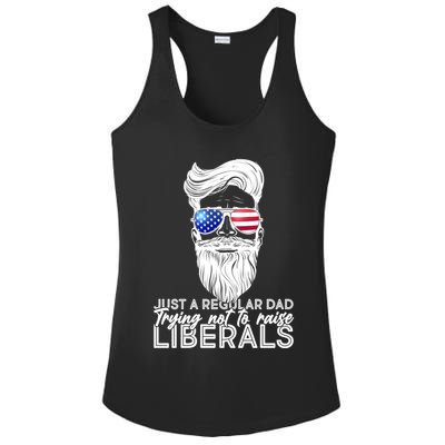 Just A Regular Dad Trying Not To Raise Liberals Hipster Dad Ladies PosiCharge Competitor Racerback Tank