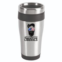 Just A Regular Dad Trying Not To Raise Liberals Hipster Dad 16oz Travel Tumbler