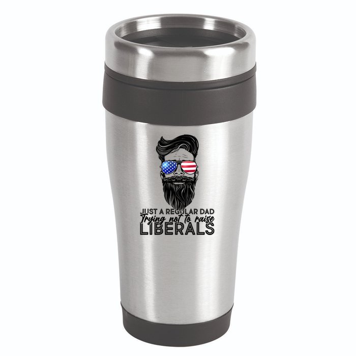 Just A Regular Dad Trying Not To Raise Liberals Hipster Dad 16oz Travel Tumbler