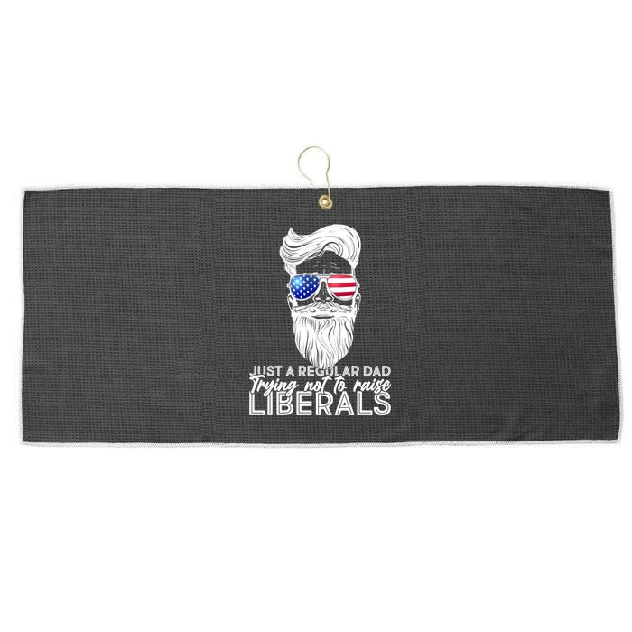 Just A Regular Dad Trying Not To Raise Liberals Hipster Dad Large Microfiber Waffle Golf Towel