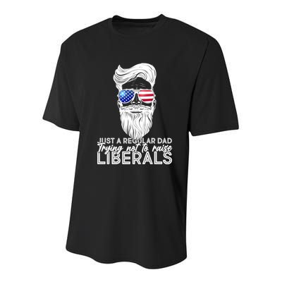 Just A Regular Dad Trying Not To Raise Liberals Hipster Dad Youth Performance Sprint T-Shirt