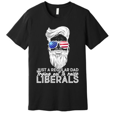 Just A Regular Dad Trying Not To Raise Liberals Hipster Dad Premium T-Shirt