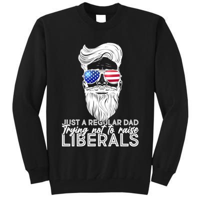 Just A Regular Dad Trying Not To Raise Liberals Hipster Dad Tall Sweatshirt