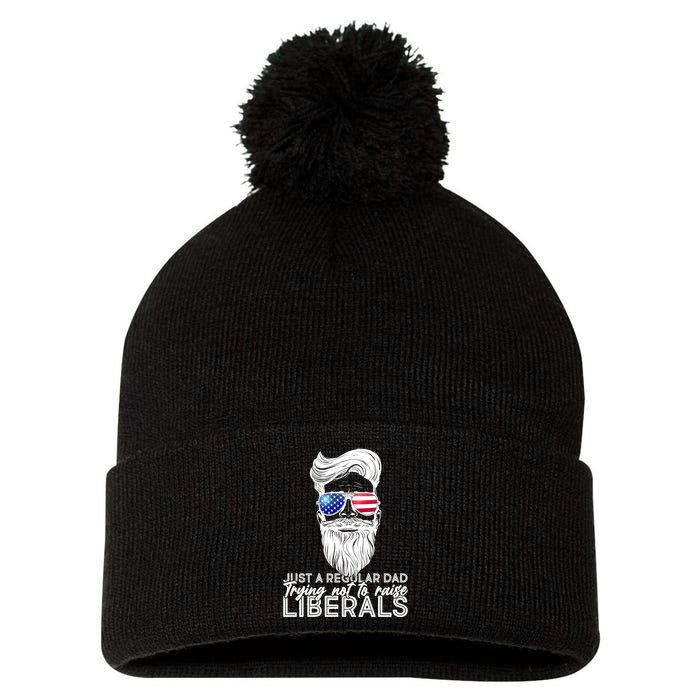 Just A Regular Dad Trying Not To Raise Liberals Hipster Dad Pom Pom 12in Knit Beanie