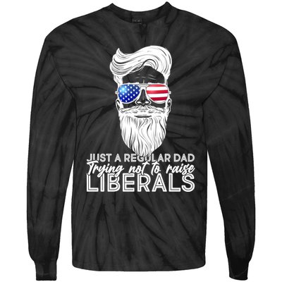 Just A Regular Dad Trying Not To Raise Liberals Hipster Dad Tie-Dye Long Sleeve Shirt