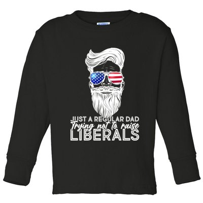 Just A Regular Dad Trying Not To Raise Liberals Hipster Dad Toddler Long Sleeve Shirt