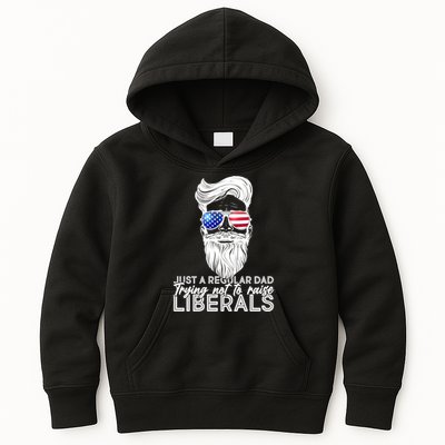 Just A Regular Dad Trying Not To Raise Liberals Hipster Dad Kids Hoodie