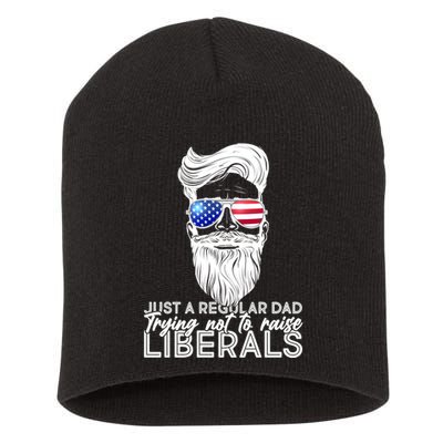 Just A Regular Dad Trying Not To Raise Liberals Hipster Dad Short Acrylic Beanie