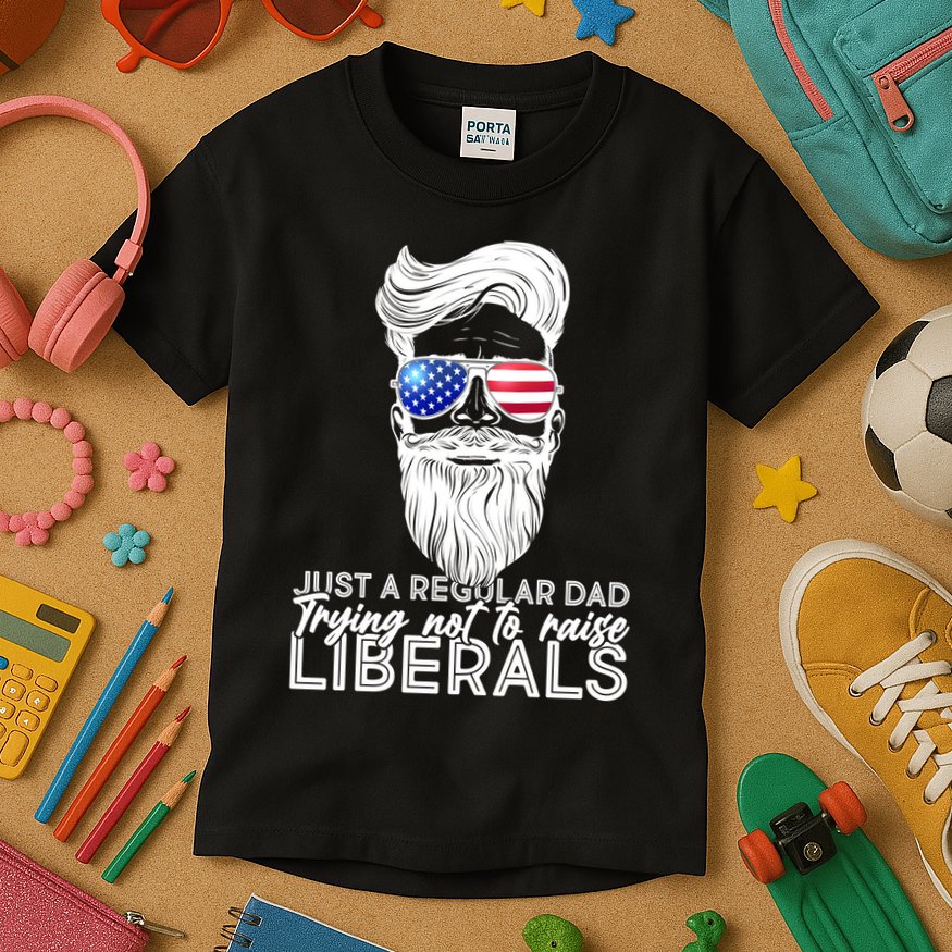 Just A Regular Dad Trying Not To Raise Liberals Hipster Dad Kids T-Shirt