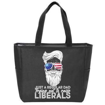 Just A Regular Dad Trying Not To Raise Liberals Hipster Dad Zip Tote Bag