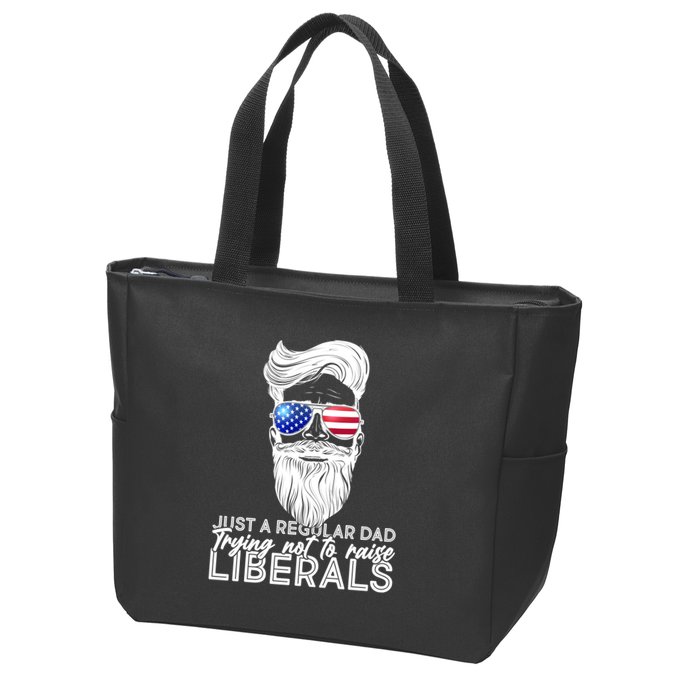 Just A Regular Dad Trying Not To Raise Liberals Hipster Dad Zip Tote Bag