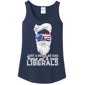 Just A Regular Dad Trying Not To Raise Liberals Hipster Dad Ladies Essential Tank