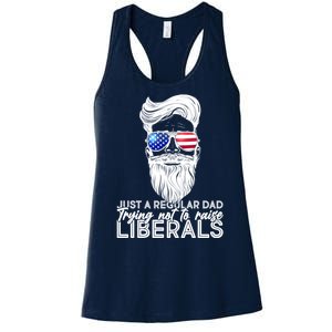 Just A Regular Dad Trying Not To Raise Liberals Hipster Dad Women's Racerback Tank