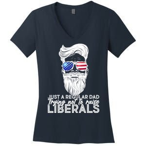 Just A Regular Dad Trying Not To Raise Liberals Hipster Dad Women's V-Neck T-Shirt