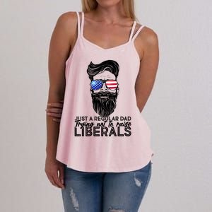 Just A Regular Dad Trying Not To Raise Liberals Hipster Dad Women's Strappy Tank