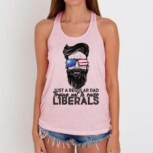 Just A Regular Dad Trying Not To Raise Liberals Hipster Dad Women's Knotted Racerback Tank