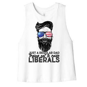 Just A Regular Dad Trying Not To Raise Liberals Hipster Dad Women's Racerback Cropped Tank