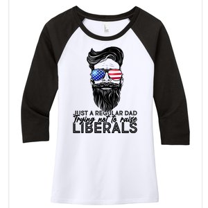 Just A Regular Dad Trying Not To Raise Liberals Hipster Dad Women's Tri-Blend 3/4-Sleeve Raglan Shirt