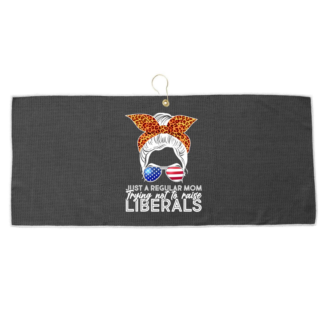 Just A Regular Mom Trying Not To Raise Liberals Hipster Mom Large Microfiber Waffle Golf Towel